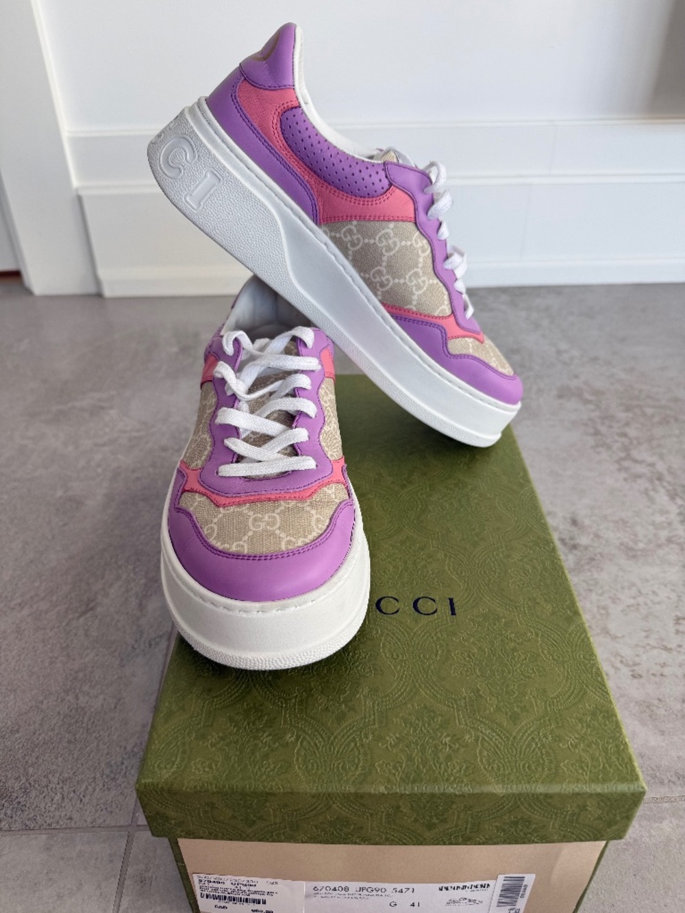 Gucci GG Canvas Platform Sneakers Pink Purple EU 41